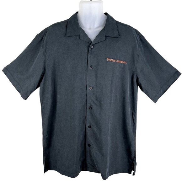 Harley-Davidson Mens L Button-Up Charcoal Shirt Embroidered Eagle & Snake Biker - Picture 4 of 15